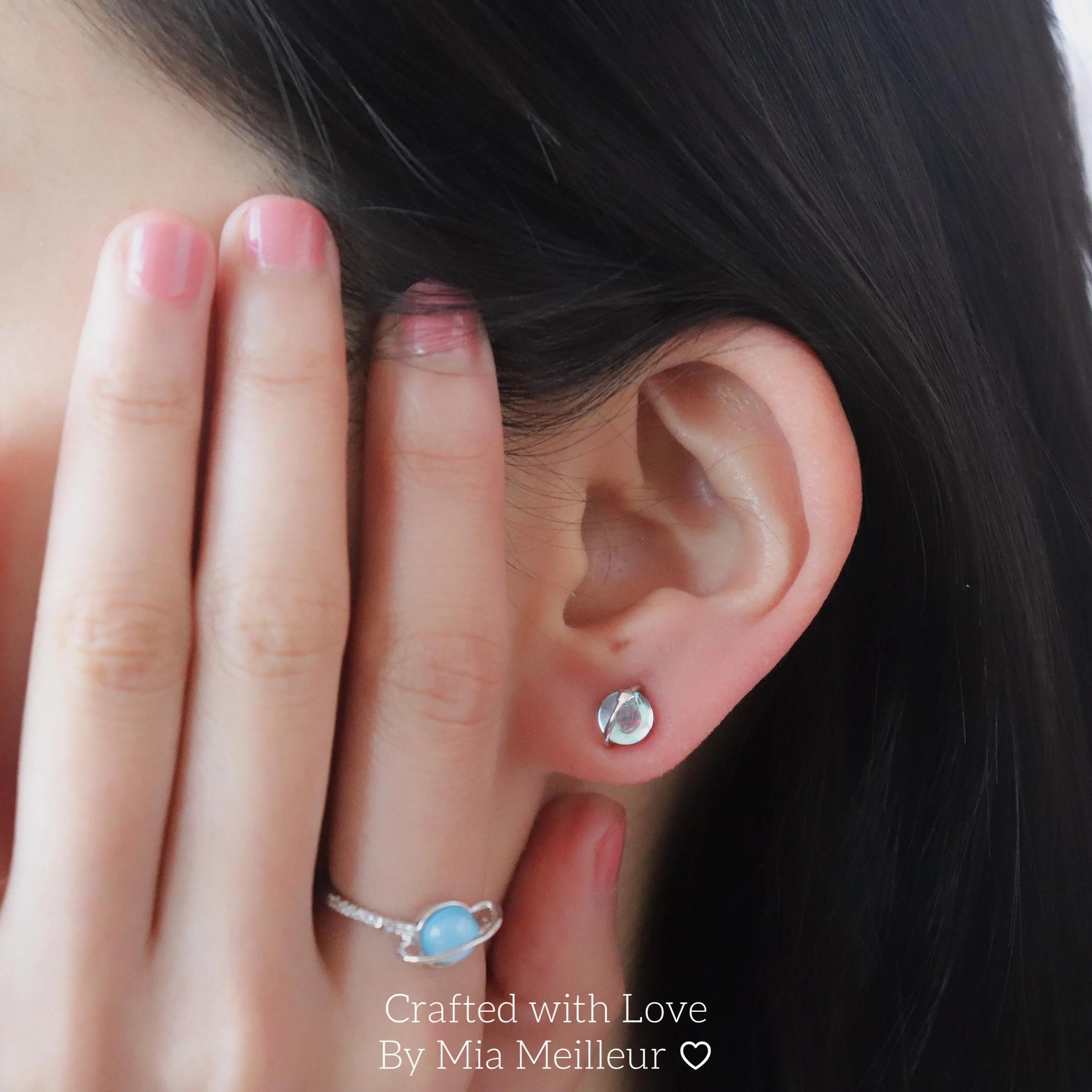 Dainty Planet Moonstone Stud Earrings ME 165