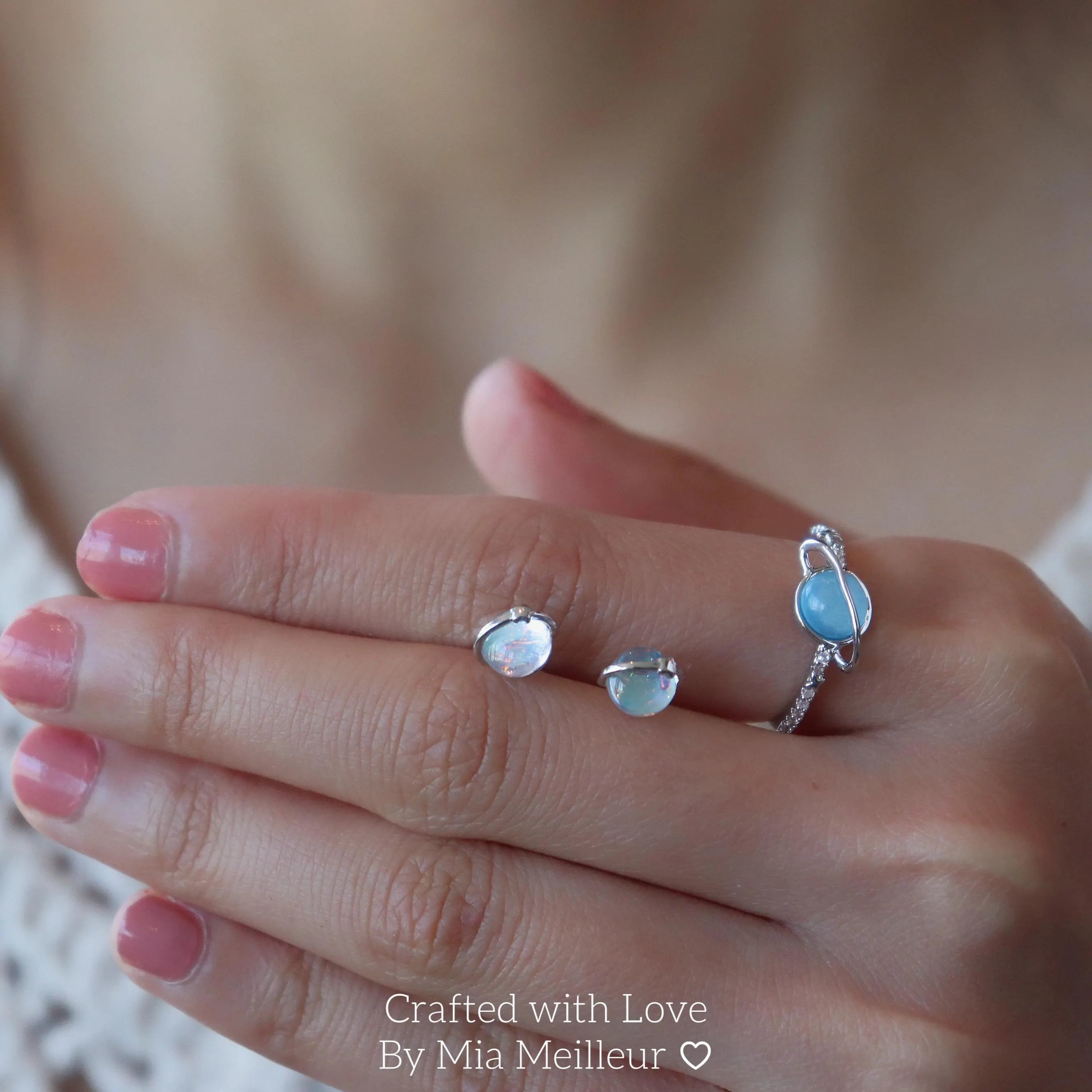 Dainty Planet Moonstone Stud Earrings ME 165