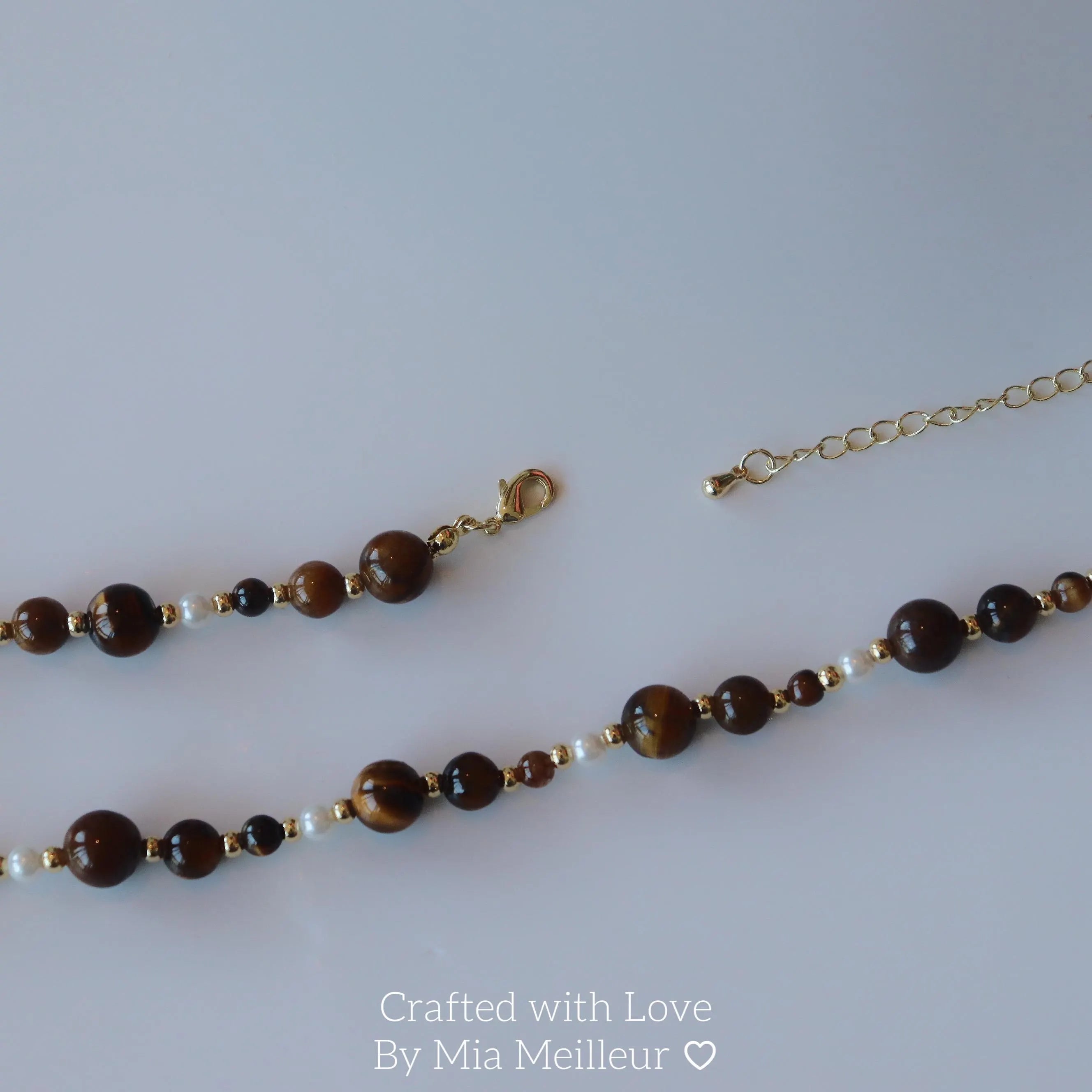 Tiger’s Eye and Pearl Beaded Necklace MN046