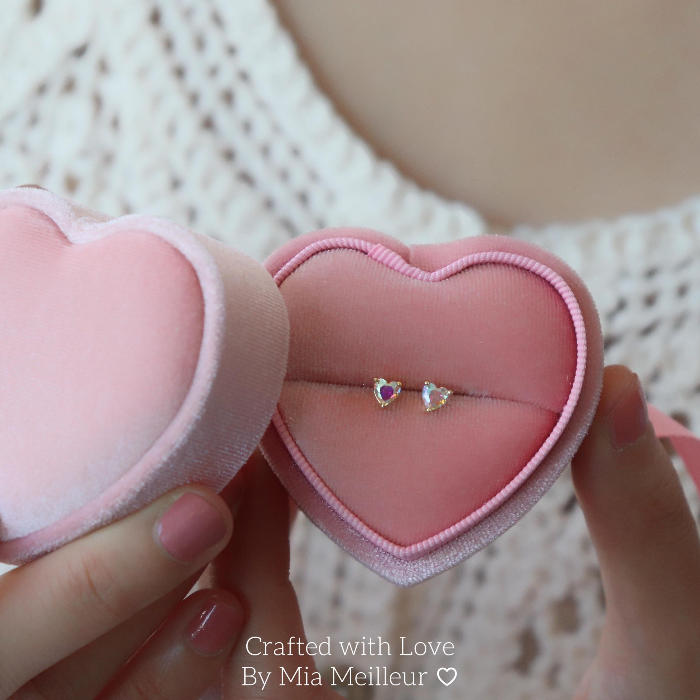 Dainty Heart Opal Stud Earrings
