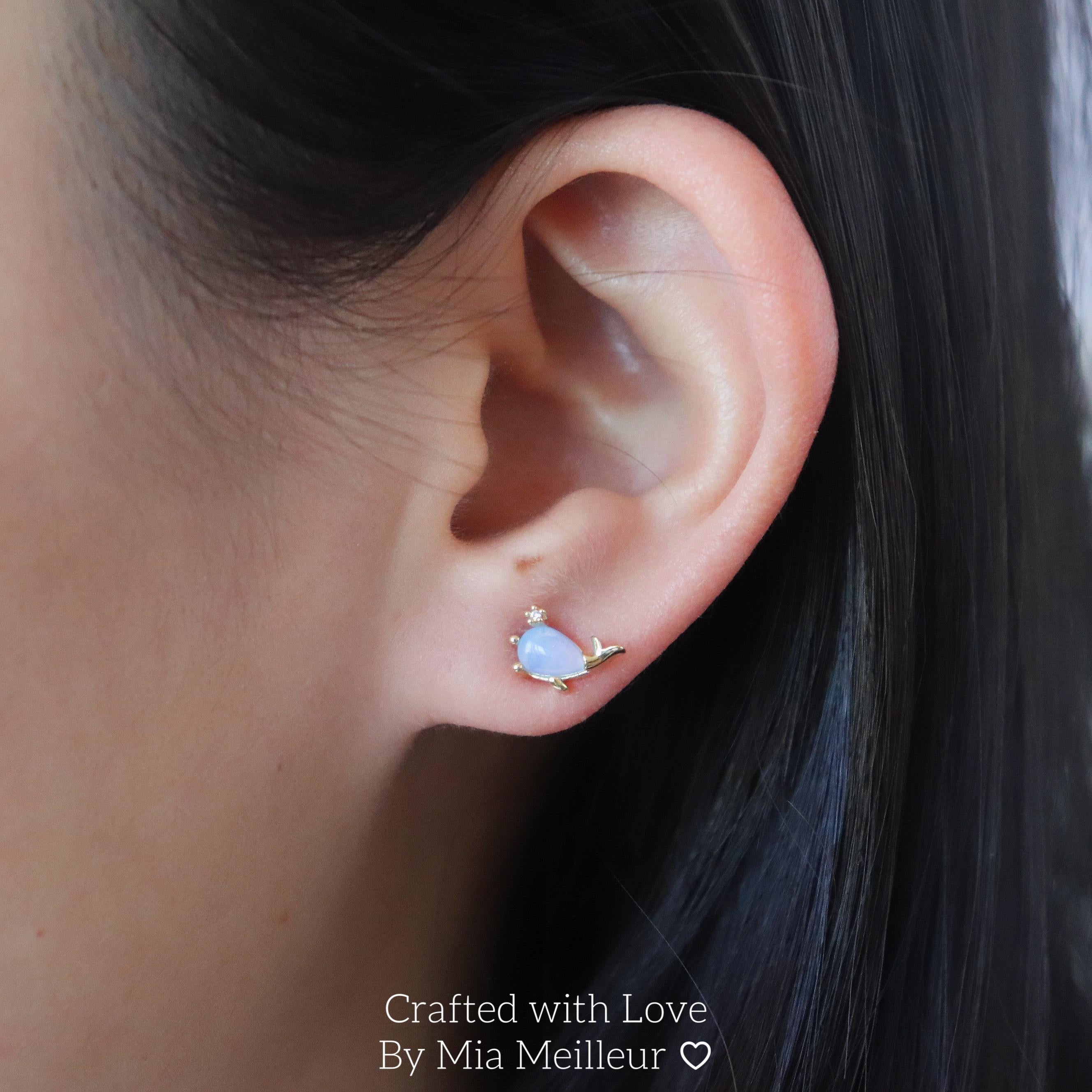Whale Moonstone Stud Earrings