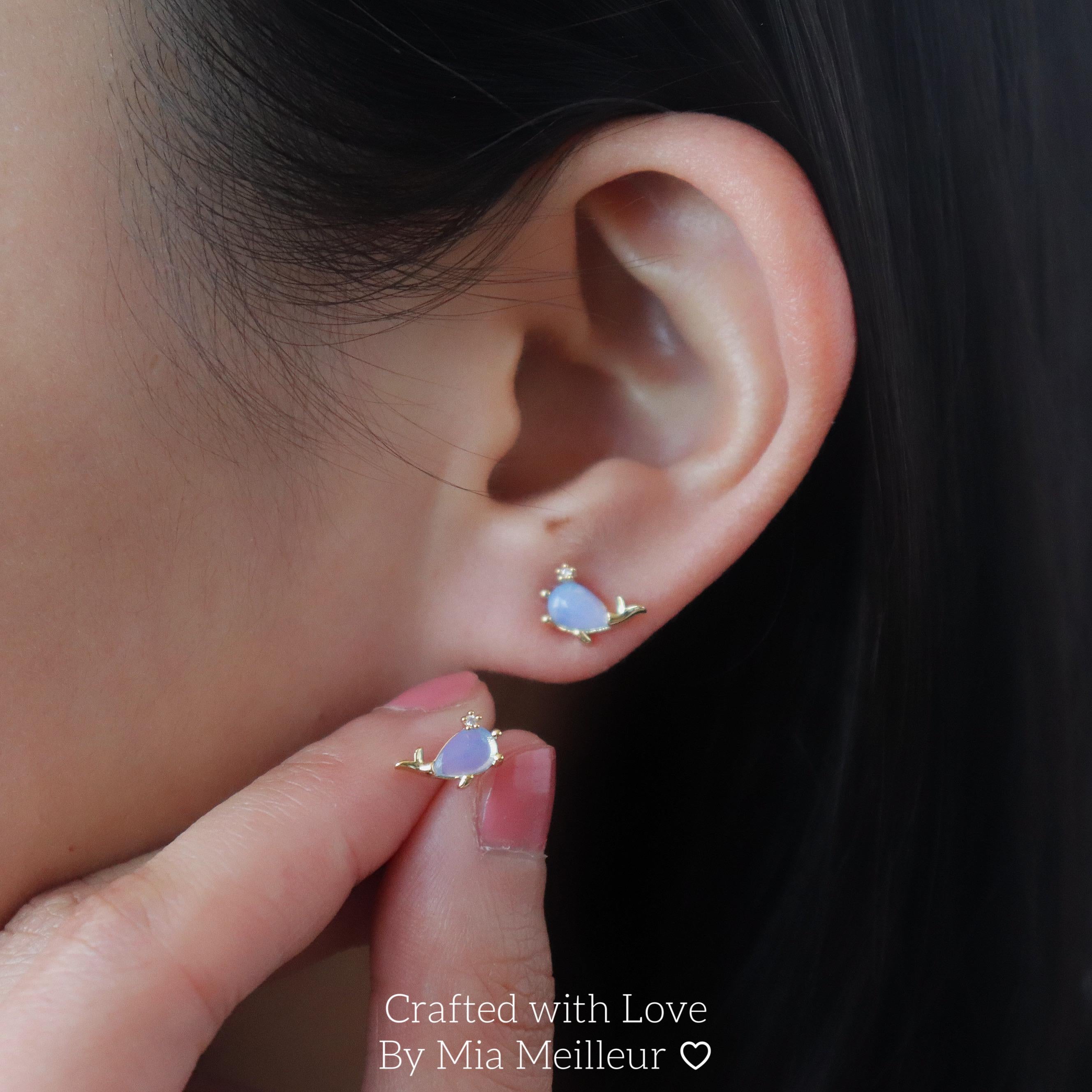 Whale Moonstone Stud Earrings