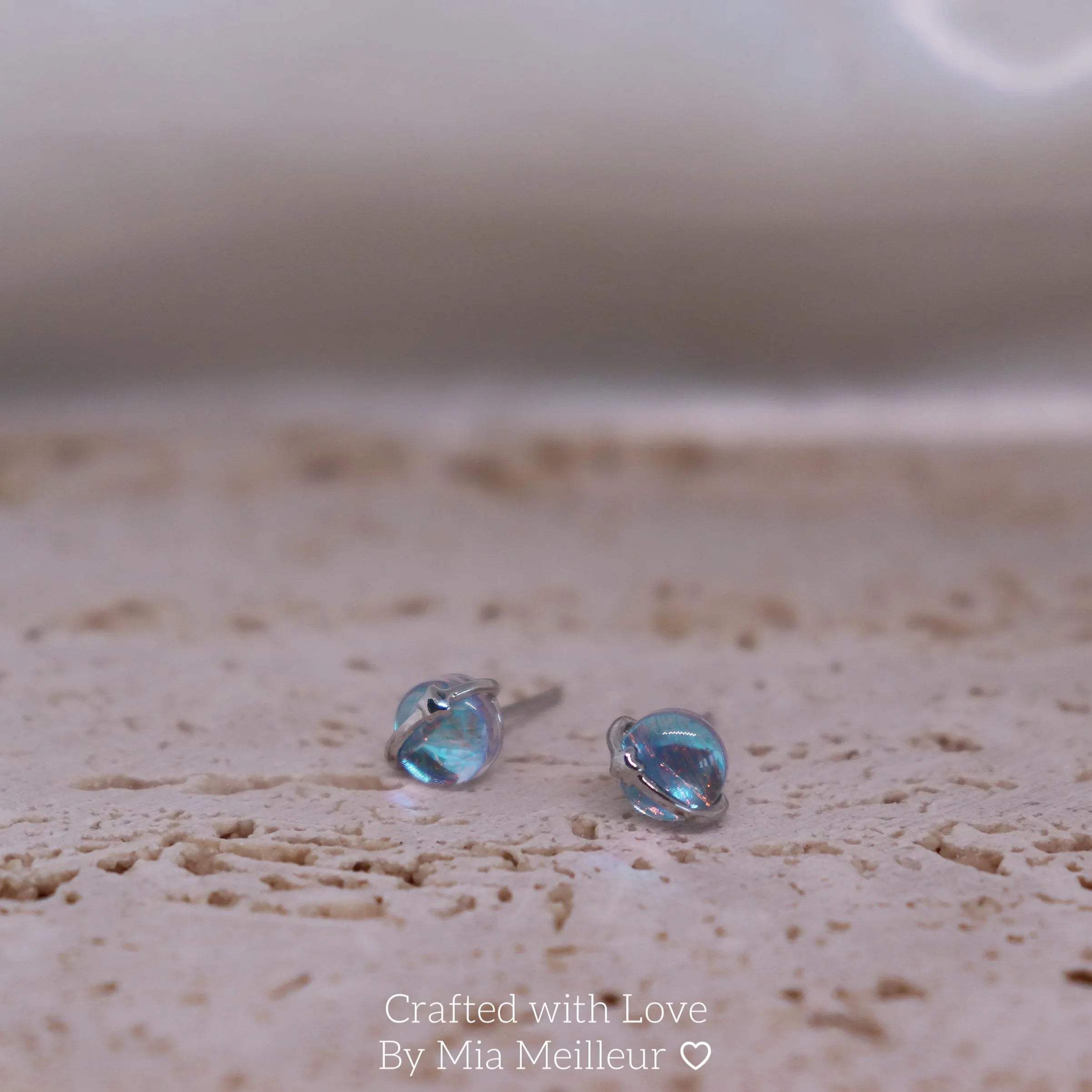 Dainty Planet Moonstone Stud Earrings ME 165