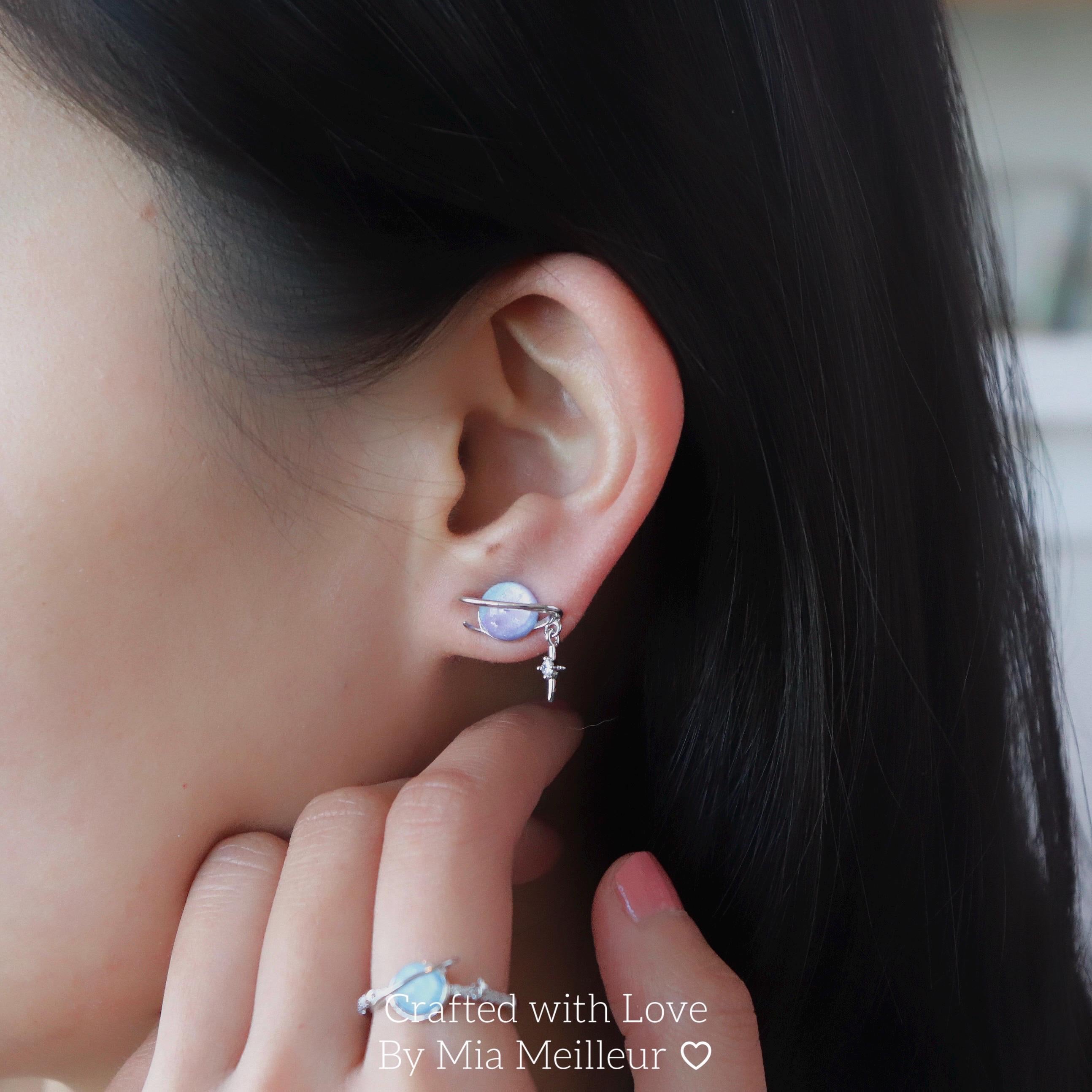 Dainty Planet Stud Earrings with Star Dangle